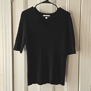 Merona V Neck Knit Sweater Solid Black 3/4 Sleeve XL